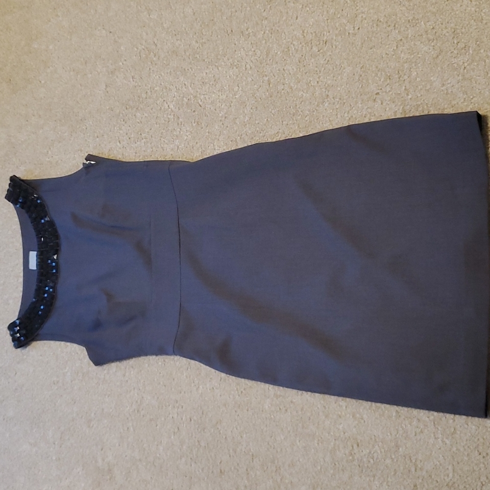 H&M sleeveless grey dress with black embellishments, size 6